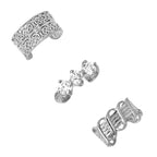 Sterling Silver Greek Key-Filigree-Leaves Set of 3 Earcuff Earrings