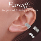 Sterling Silver Filigree- Triple Cubic Zirconia - Crossover Set of 3 Earcuff Earrings