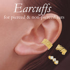 18k Gold Over Silver Filigree- Triple Cubic Zirconia- Crossover Set of 3 Earcuff Earrings