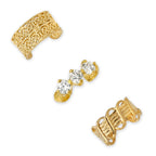 Gold Over Silver Set of 3 Earcuff Earrings Filigree CZ Woven