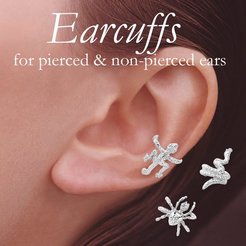 Sterling Silver Gecko-Spider-Snake Set of 3 Creature Earcuff Earrings