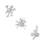 Silver Set of 3 Creature Earcuff Earrings Gecko Spider Snake