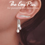 Silver Diamond Cut Ear Pin Earrings with Triple Pearl Enhancers