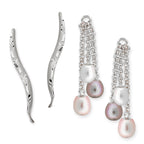 Sterling Silver Diamond Cut Ear Pin Earrings with Triple Pearl Interchangeable Enhancers