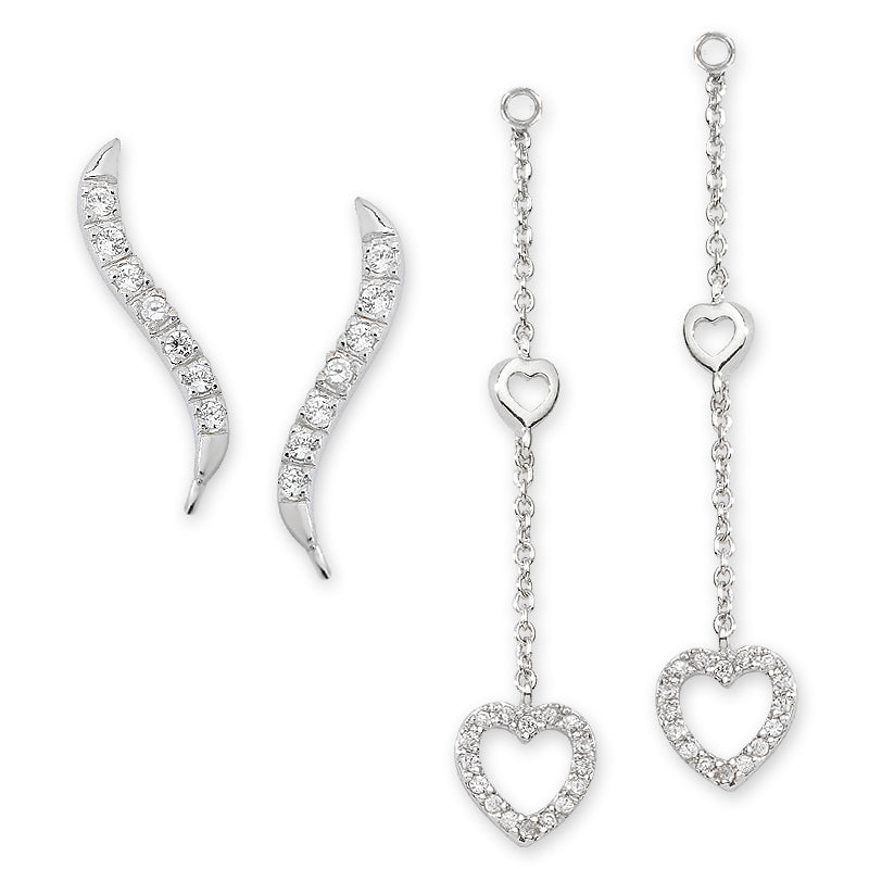 Polished Silver Ear Pin Earrings with CZ Enhance*her Earrings                                                       Earring