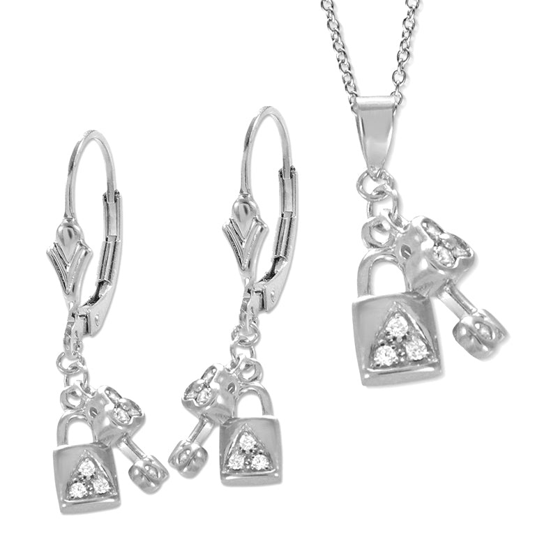 Polished Silver Ear Pin Earrings with Heart Earcuff Earring