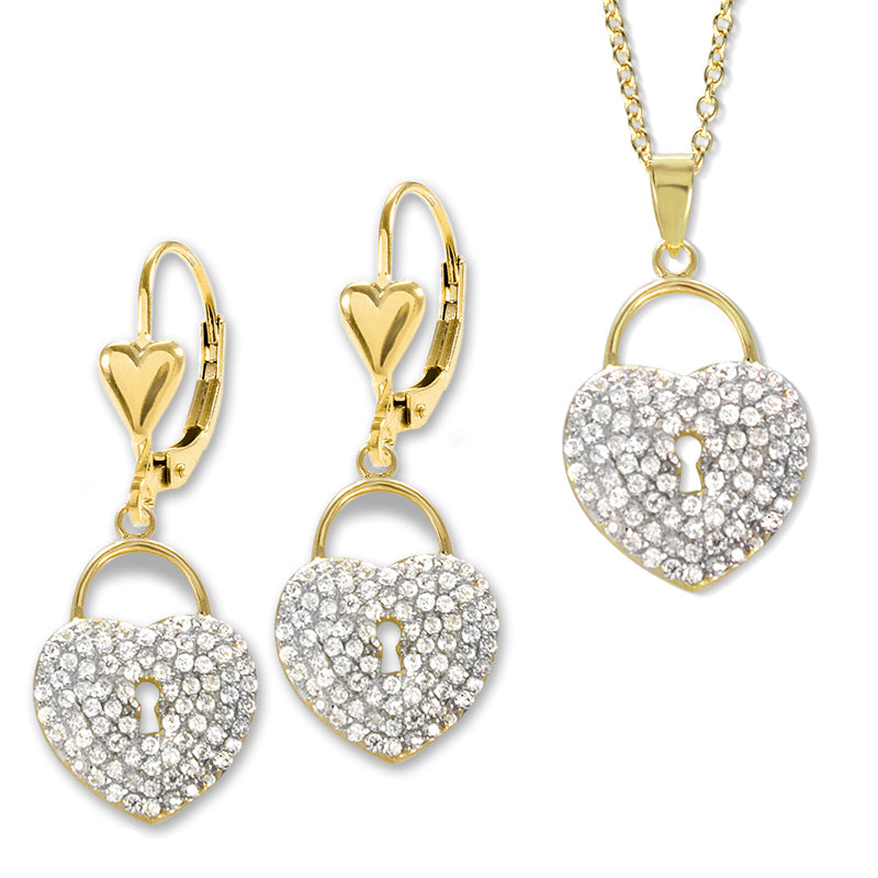 Polished Silver Ear Pin Earrings with Heart Earcuff Earring