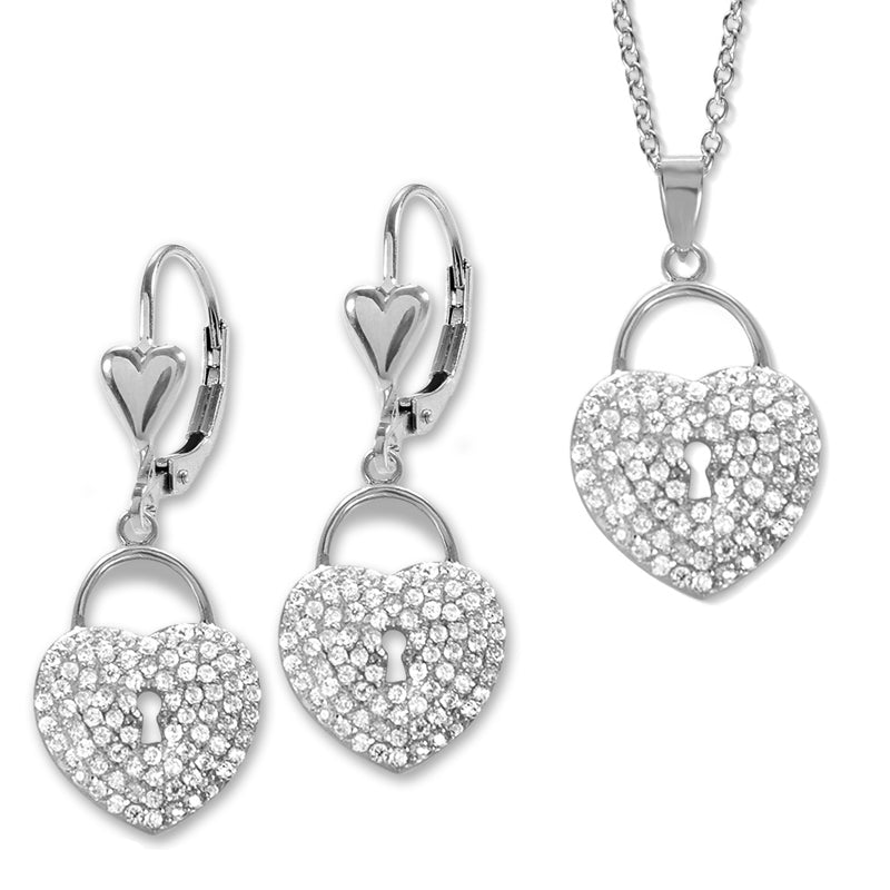 Polished Silver Ear Pin Earrings with Heart Earcuff Earring