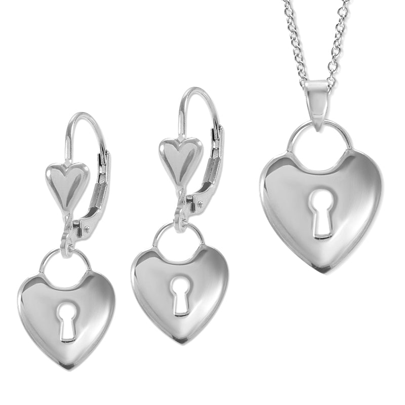 Polished Silver Ear Pin Earrings with Heart Earcuff Earring