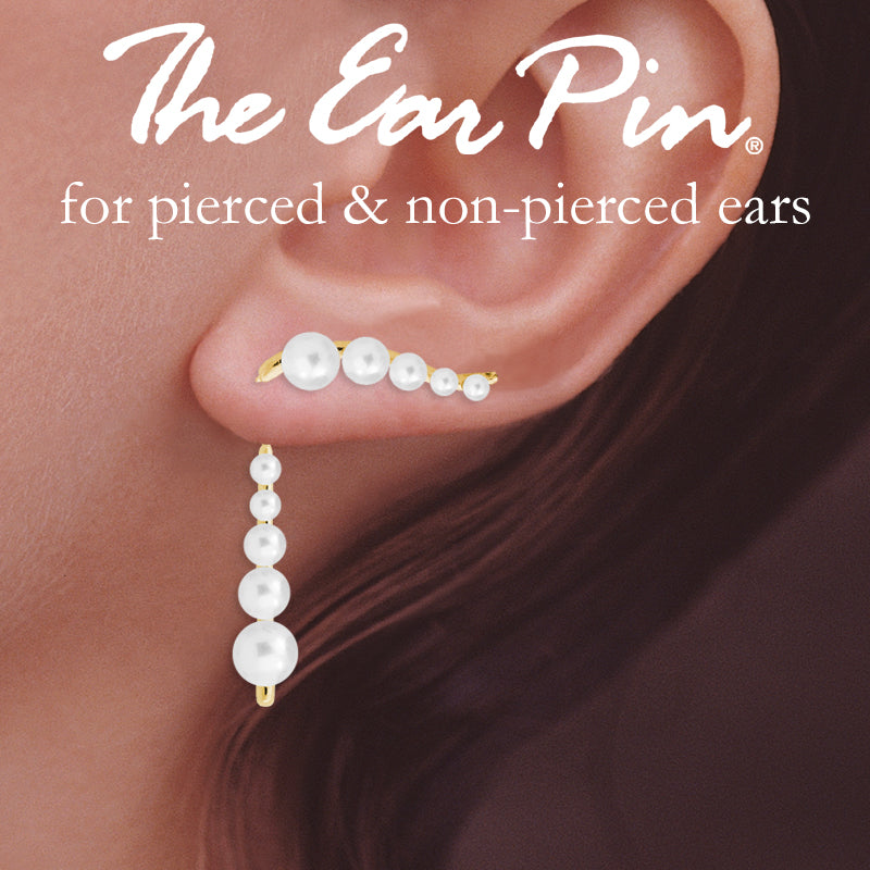 18k Gold Over Silver Graduated Pearl Ear Pin Earrings with Pearl Interchangeable Enhancers