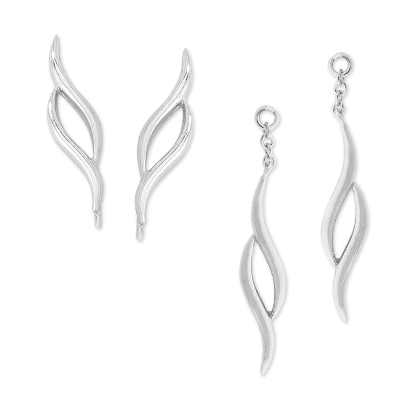 Silver Double Swirls Ear Pin Earrings with Matching Interchangeable Enhancers