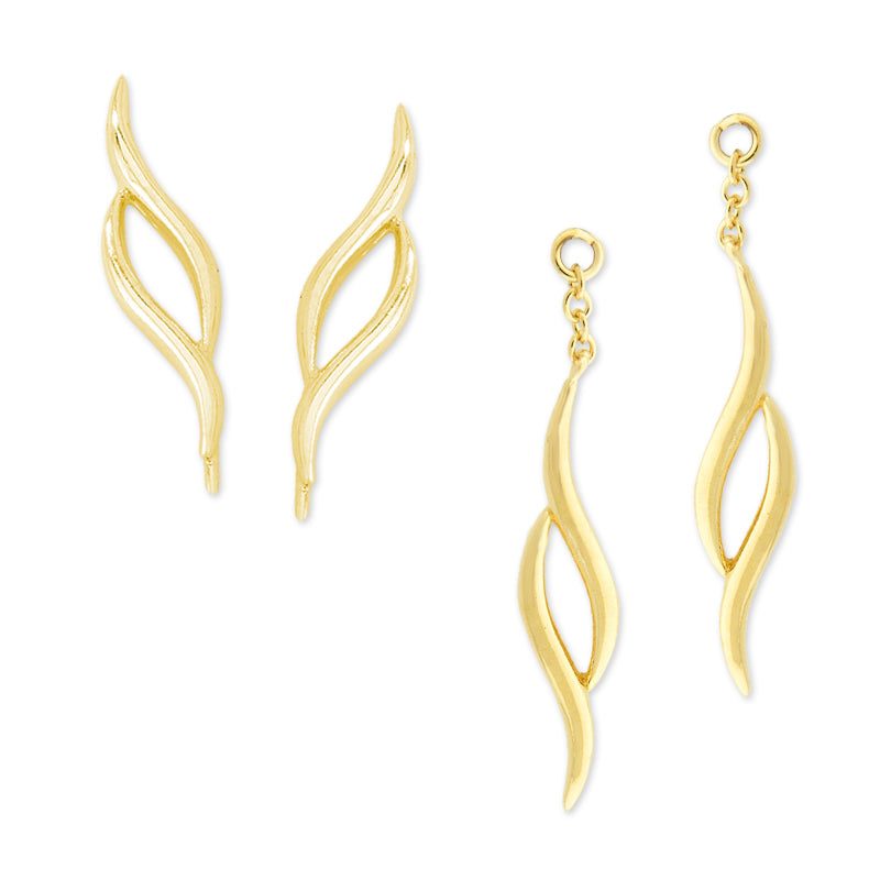 18k Gold Over Silver Double Swirls Ear Pin Earrings with Matching Interchangeable Enhancers
