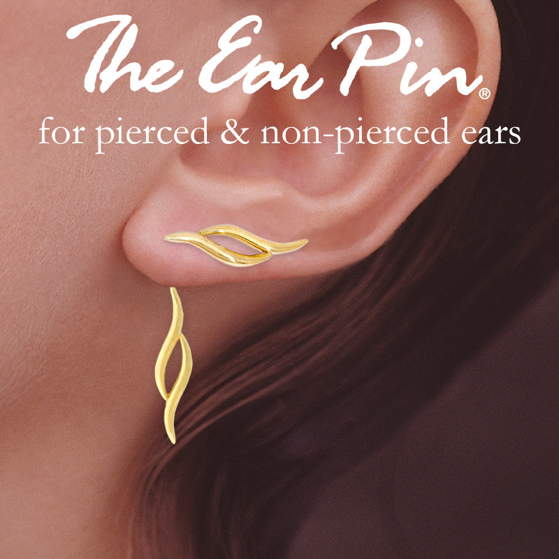 18k Gold Over Silver Double Swirls Ear Pin Earrings with Matching Interchangeable Enhancers