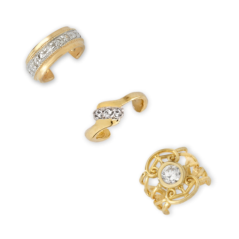 Gold Over Silver Set of 3 Cubic Zirconia Earcuff Earrings