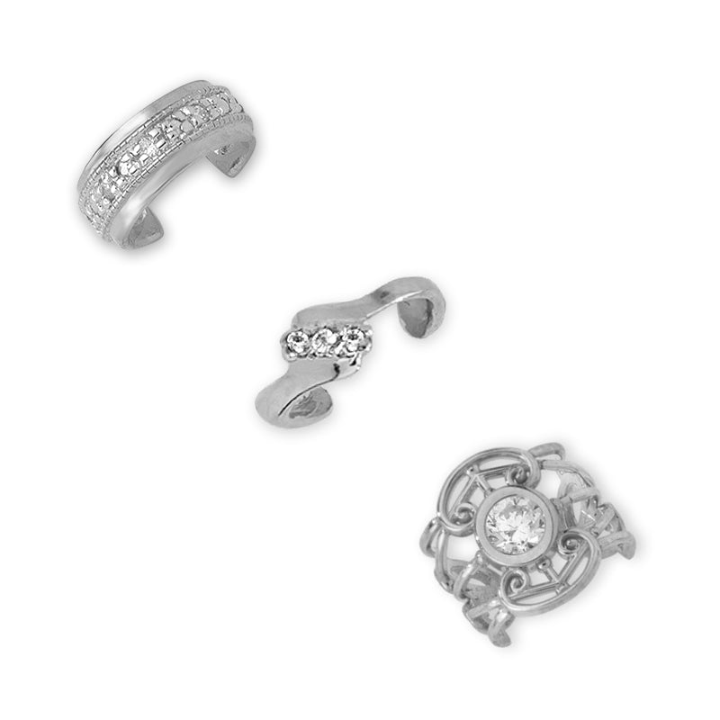 Silver Set of 3 Cubic Zirconia Earcuff Earrings