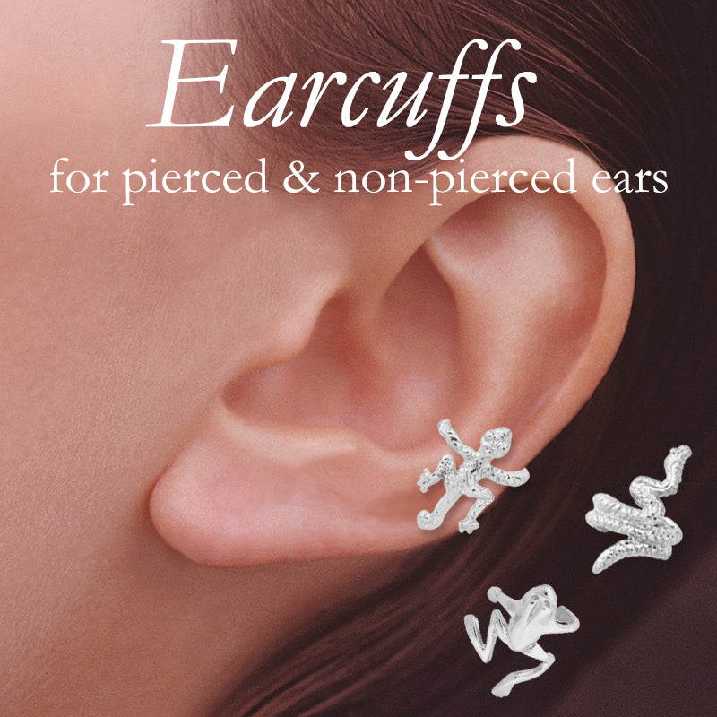 Sterling Silver Gecko-Frog-Snake Set of 3 Creature Earcuff Earrings