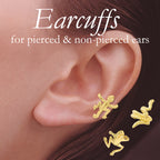 18k Gold Over Silver Gecko-Frog-Snake Set of 3 Creature Earcuff Earrings