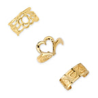 Gold Over Silver Set of 3 Earcuff Earrings Filigree Heart Row of Hearts