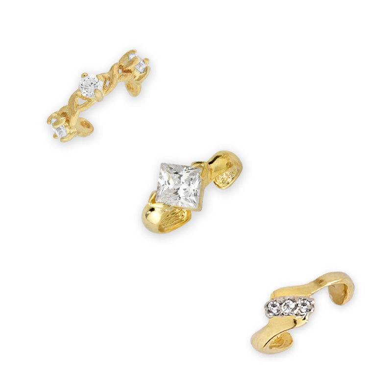 Gold Over Silver Set of 3 Cubic Zirconias Earcuff Earrings