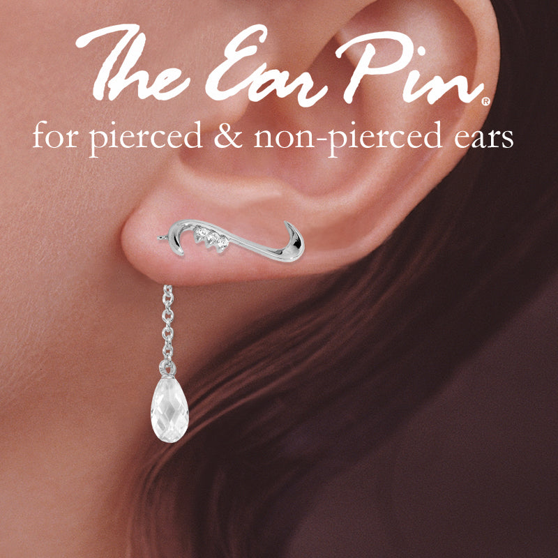 Silver Whisper CZ Ear Pin Earrings w Interchangeable CZ Enhancers
