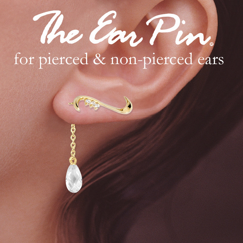 Gold Whisper CZ Ear Pin Earrings w Interchangeable CZ Enhancers