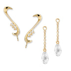 Gold Whisper CZ Ear Pin Earrings w Interchangeable CZ Enhancers