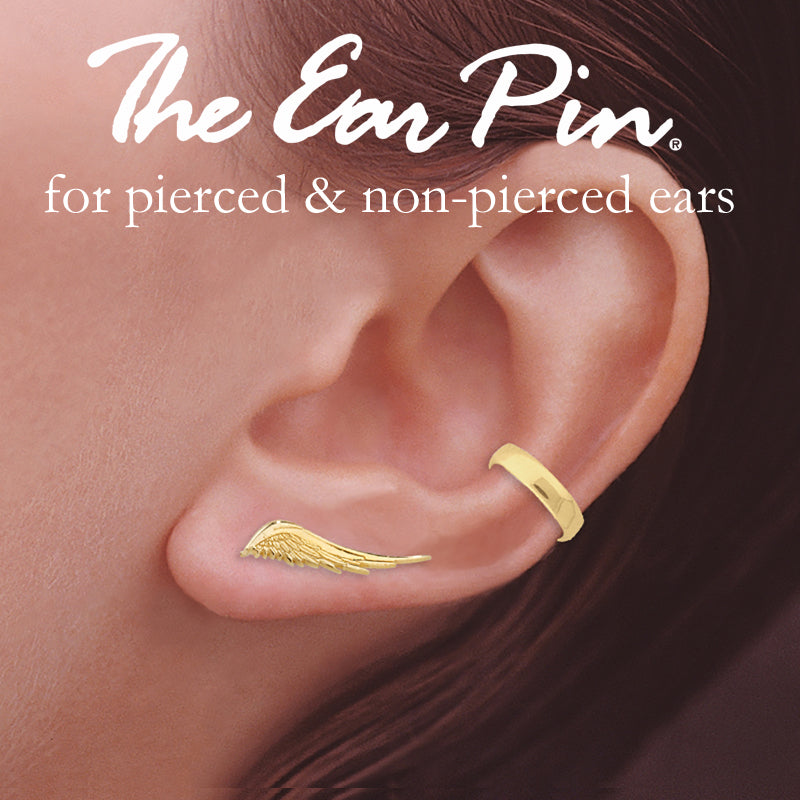 18k Gold over Silver Angel Wing ar Pin Earrings with Polished Earcuff Earring