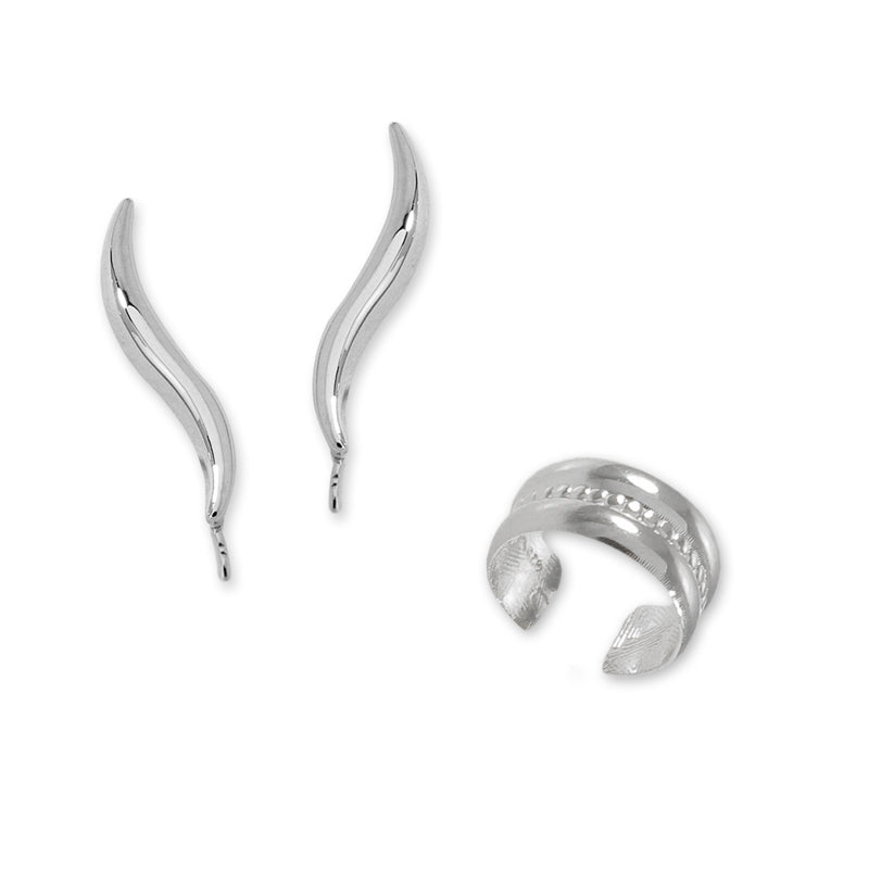 Ear Pin Ear Climber Earrings Classic Polished with Beaded Center Earcuff Earring