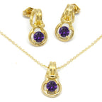 Love Knot Pendant Earring Set 1/3rd Carat Amethyst February Birthstone 18k Gold Over Silver