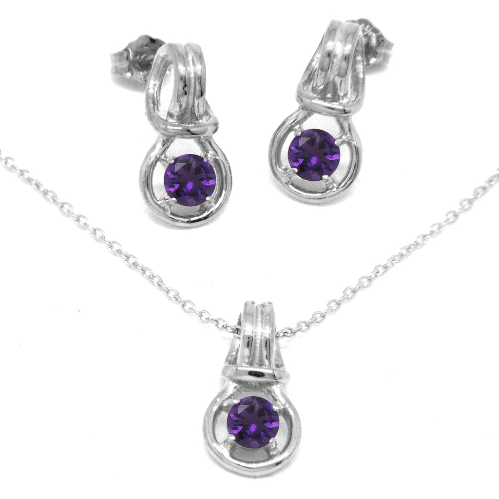 Love Knot Pendant Earring Set 1/3rd Carat Amethyst February Birthstone 18k Gold Over Silver