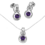 Love Knot Pendant Earring Set 1/3rd Carat Amethyst February Birthstone 18k Gold Over Silver