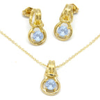 Love Knot Pendant Earring Set 1/3rd Carat Aquamarine March Birthstone 18k Gold Over Silver