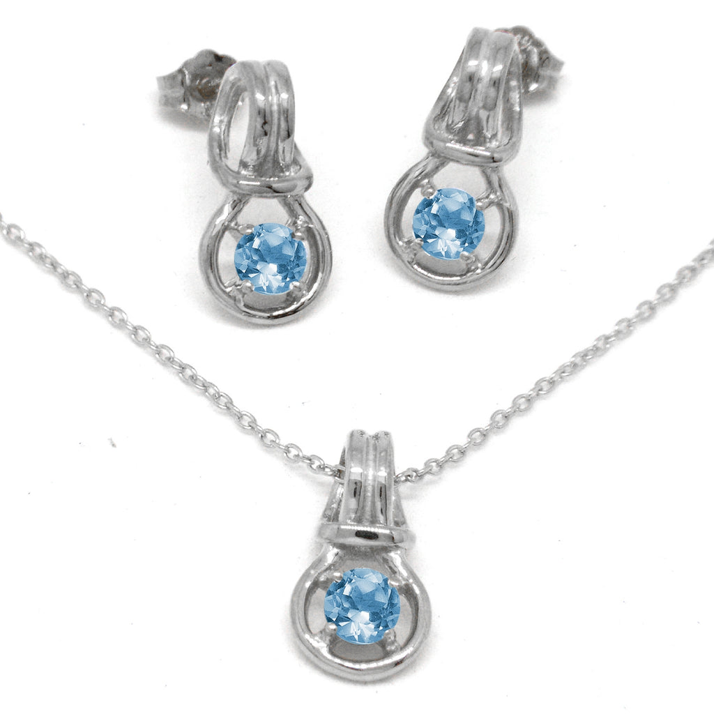 Love Knot Pendant Earring Set 1/3rd Carat Blue Zircon Birthstone 18k Gold Over Silver