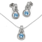 Love Knot Pendant Earring Set 1/3rd Carat Blue Zircon Birthstone 18k Gold Over Silver
