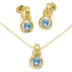 Love Knot Pendant Earring Set 1/3rd Carat Blue Zircon Birthstone 18k Gold Over Silver