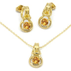 Love Knot Pendant Earring Set 1/3rd Carat Yellow Topaz November Birthstone 18k Gold Over Silver