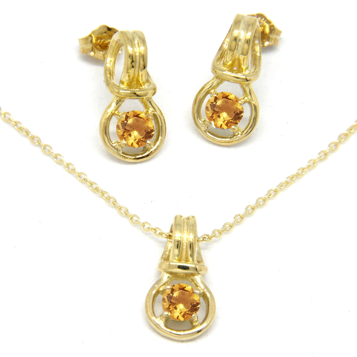 Love Knot Pendant Earring Set 1/3rd Carat Yellow Topaz November Birthstone 18k Gold Over Silver