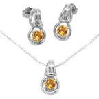 Love Knot Pendant Earring Set 1/3rd Carat Yellow Topaz November Birthstone 18k Gold Over Silver