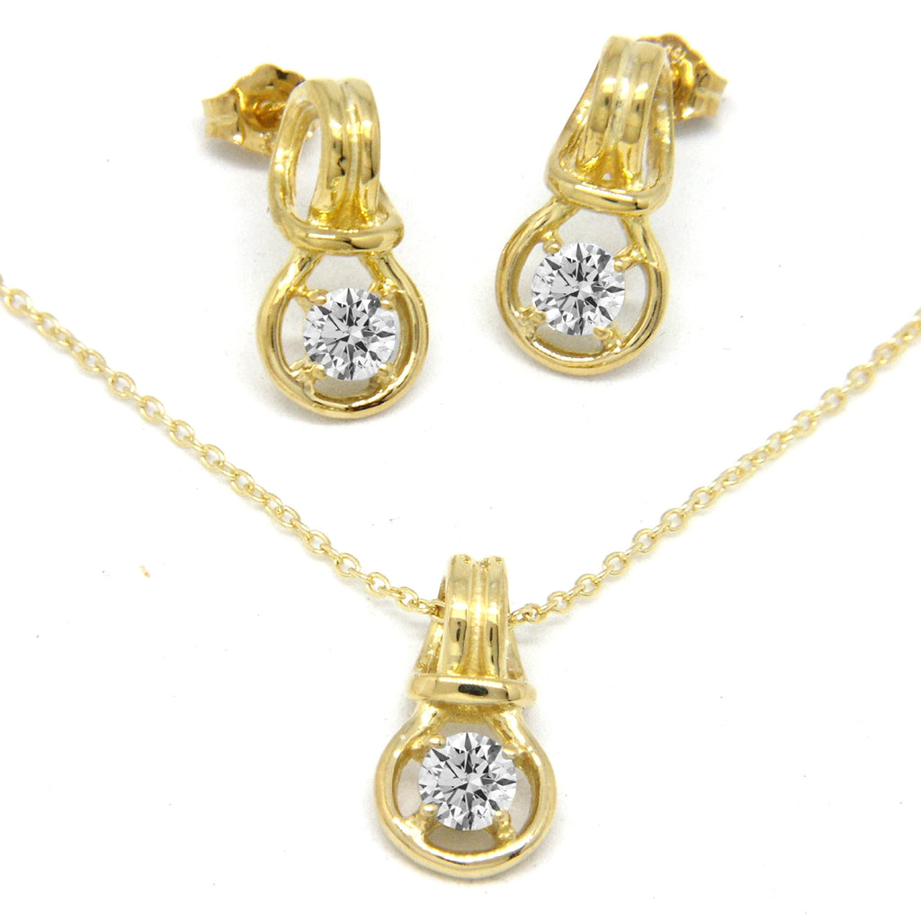 Love Knot Pendant Earring Set 1/3rd Carat Cubic Zirconia April Birthstone 18k Gold Over Silver