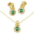 Love Knot Pendant Earring Set 1/3rd Carat Emerald May Birthstone 18k Gold Over Silver