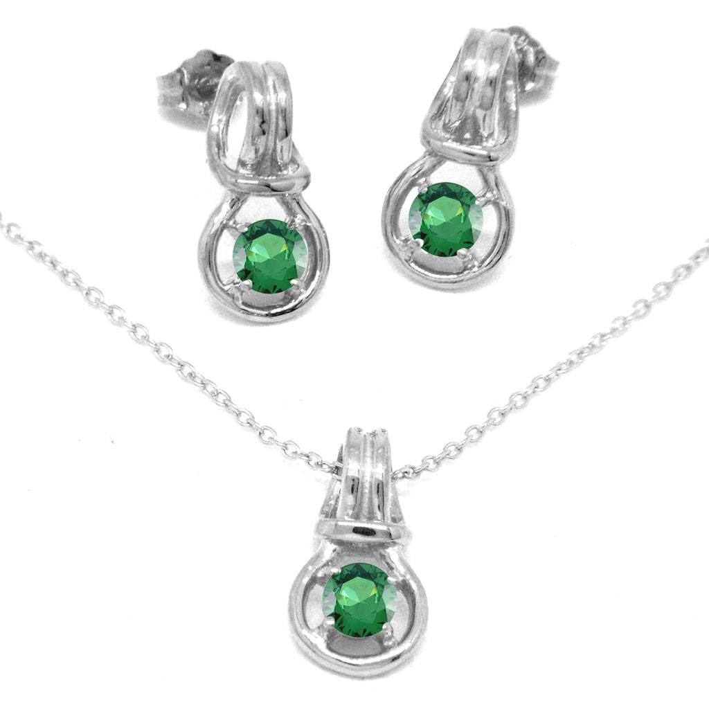 Love Knot Pendant Earring Set 1/3rd Carat Emerald May Birthstone 18k Gold Over Silver