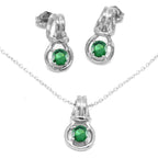 Love Knot Pendant Earring Set 1/3rd Carat Emerald May Birthstone 18k Gold Over Silver