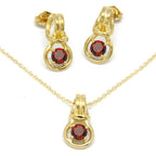 Love Knot Pendant Earring Set 1/3rd Carat Garnet January Birthstone 18k Gold Over Silver