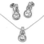 Love Knot Pendant Earring Set 1/3rd Carat Cubic Zirconia April Birthstone 18k Gold Over Silver