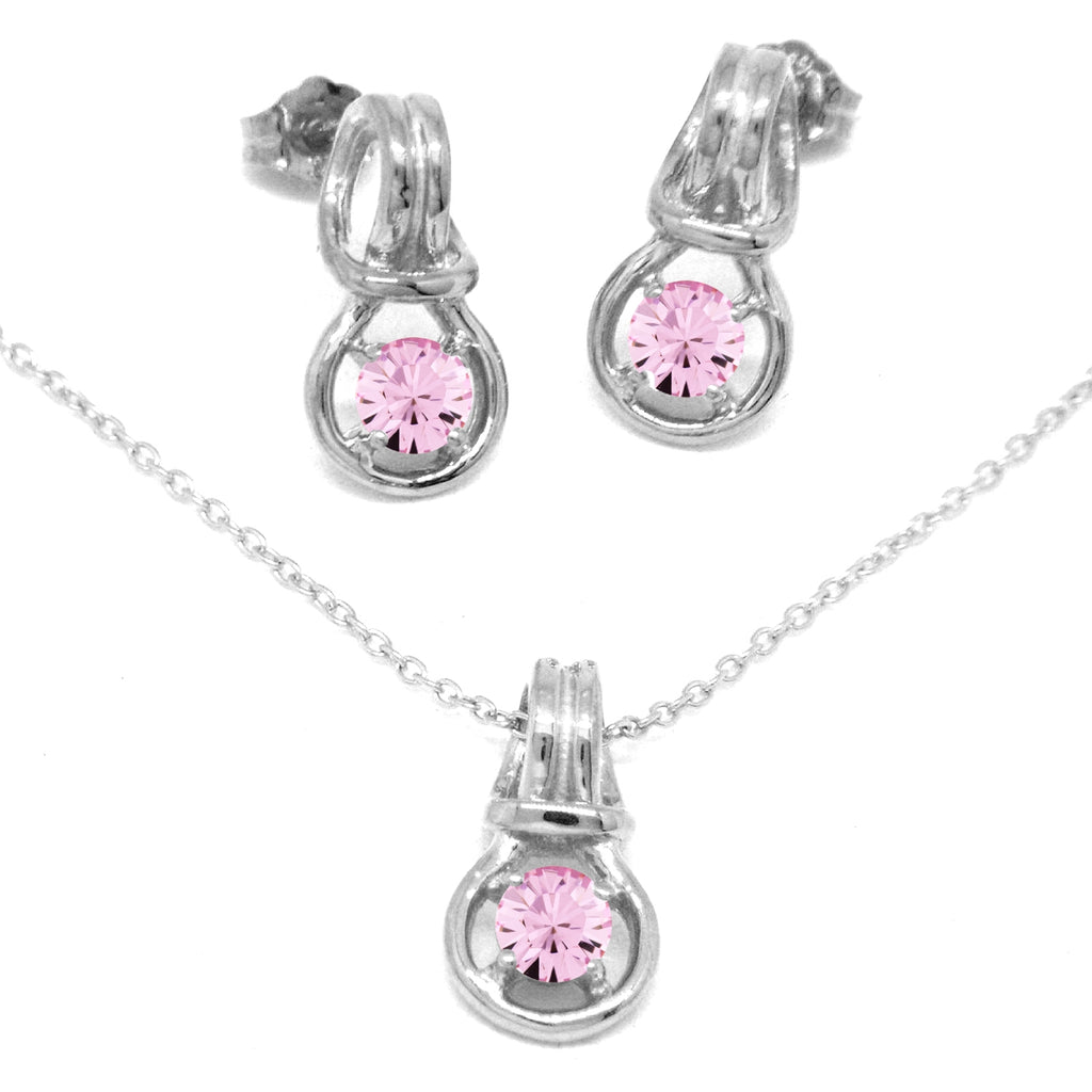 Love Knot Pendant Earring Set 1/3rd Carat Pink Tourmaline October Birthstone 18k Gold Over Silver