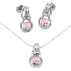 Love Knot Pendant Earring Set 1/3rd Carat Pink Tourmaline October Birthstone 18k Gold Over Silver