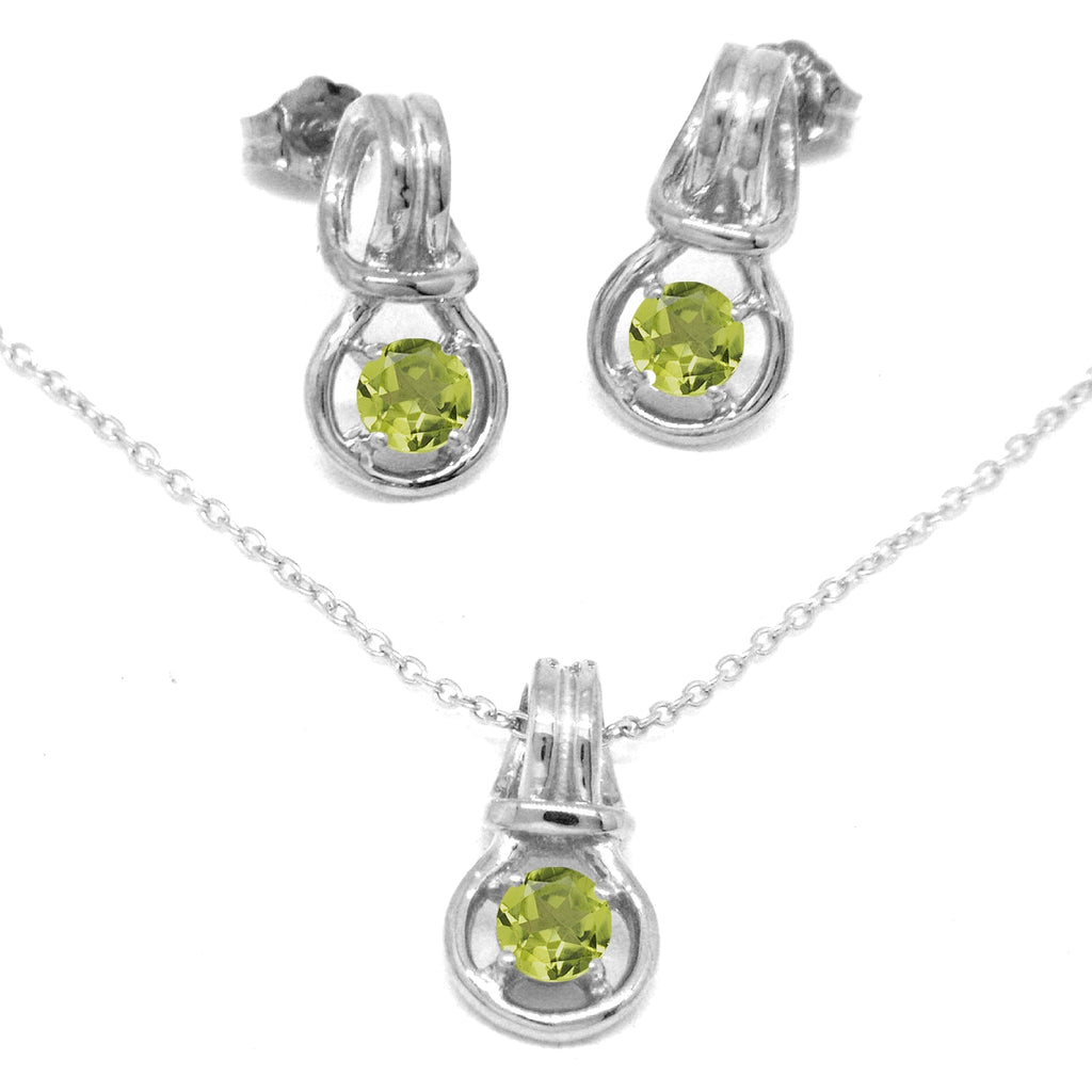 Love Knot Pendant Earring Set 1/3rd Carat Peridot August Birthstone 18k Gold Over Silver