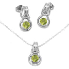 Love Knot Pendant Earring Set 1/3rd Carat Peridot August Birthstone 18k Gold Over Silver