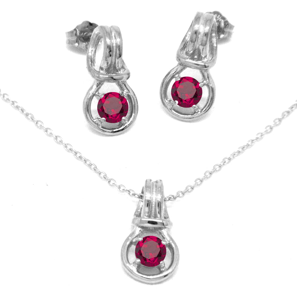 Love Knot Pendant Earring Set 1/3rd Carat  Ruby July Birthstone 18k Gold Over Silver