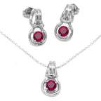 Love Knot Pendant Earring Set 1/3rd Carat  Ruby July Birthstone 18k Gold Over Silver